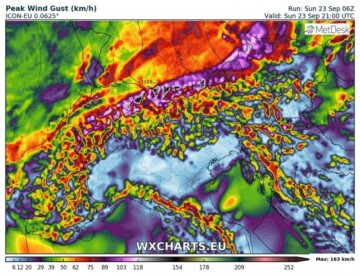 Alpen -  Extra update i.v.m. koufront en (zware) storm