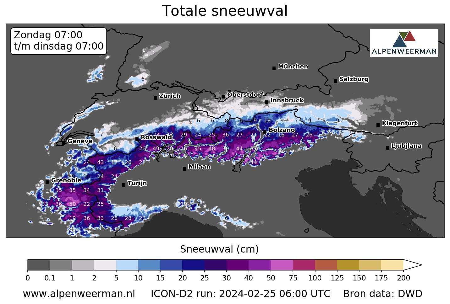 Alpen Veel Sneeuw Op Komst Aan De Zuidkant Van De Alpen Alpenweerman