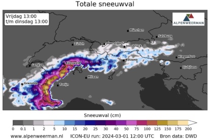 Regionaal meer dan anderhalve meter verse sneeuw in de Alpen